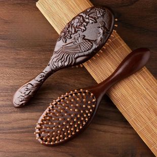 1pc Sandalwood Hand Carved Air Cushion Comb with Bamboo Teet