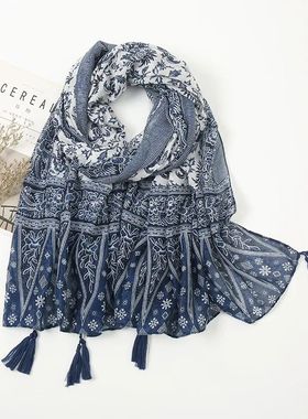 Lovely Patchwork Aztec Floral Tassel Viscose Shawl Scarf Lad