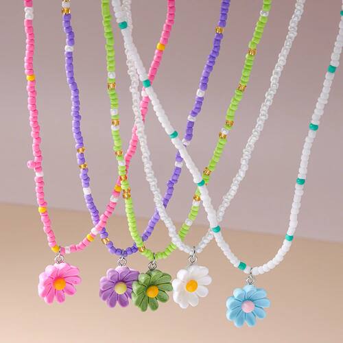 5pcs/set Bohemia Handmade Beaded Necklaces for Women Girls C