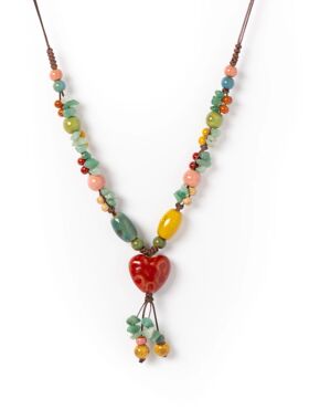 Vintage Heart Ceramic Necklace for Women Handmade Boho Style