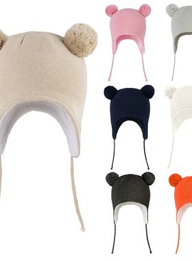Cute Pom Pom Babys Winter Hat Infant Earflap Knit Warm Cap f