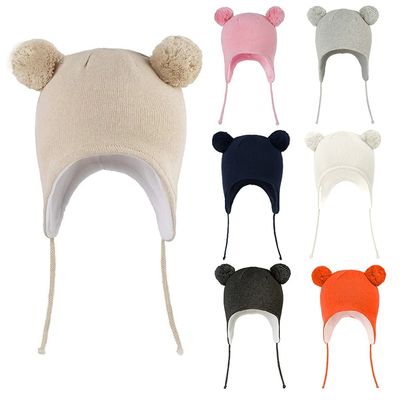 Cute Pom Pom Babys Winter Hat Infant Earflap Knit Warm Cap f