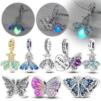 Original 925 Sterling Silver Charm Beads Glowing Luminous Fi