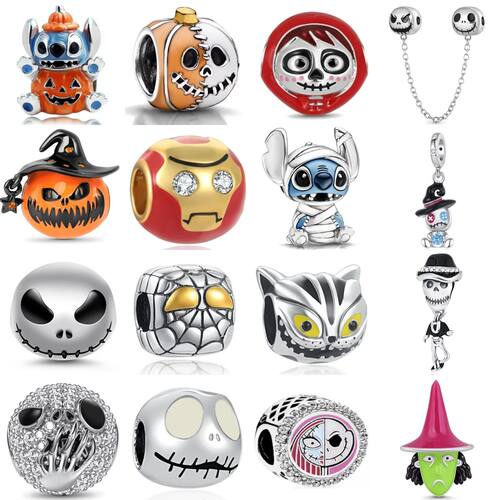 925 Sterling Silver Halloween Cartoon Charm Beads Pumpkin &