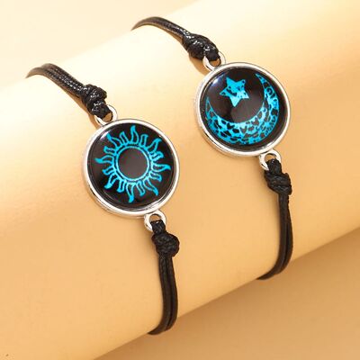 New Moon and Sun Love Time Gem Glow Couple Bracelet - Hand-w