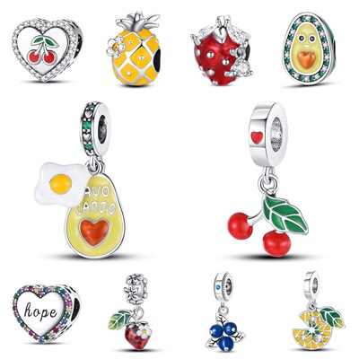 925 Sterling Silver Pink Cake Cherry Pineapple Strawberry Ch