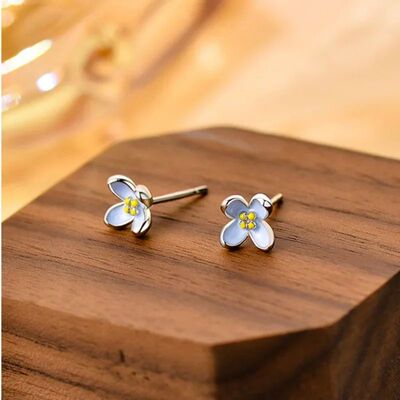 Small Blue Color Lilac Flower Stud Earring for Women Sweet T