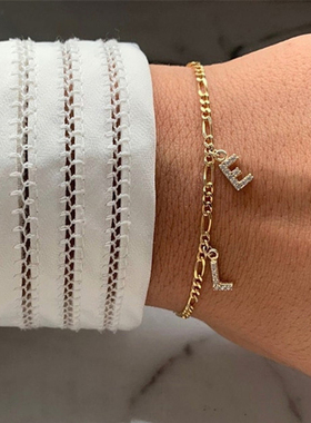 Personalized bracelet diy name initial letter pendant Gold C