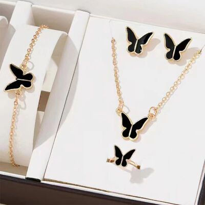 5PCSButterfly Pendants Necklace Earrings Ring Bracelet Sets