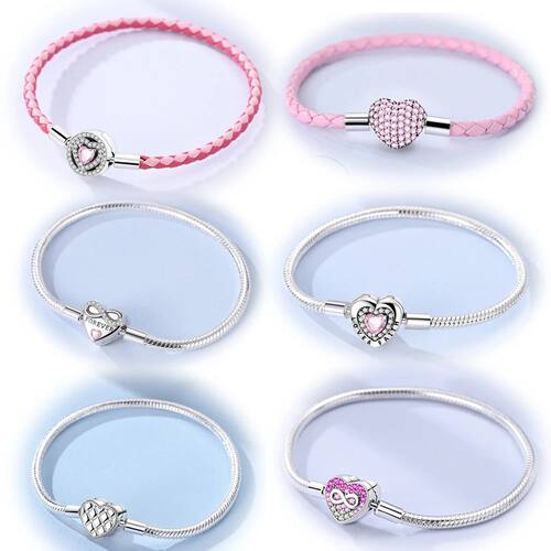 Original  Sterling Silver Bracelets 17-20CM Love Heart Flowe