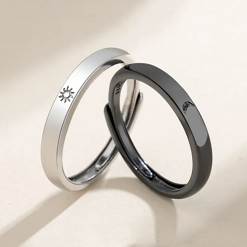 Fashion Simple Couple Ring Silver Plated Sun Moon Open Ring