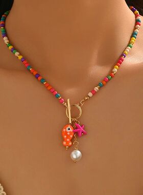 Bohemia Colorful Ceramic Fish Pendant Necklace for Women Han