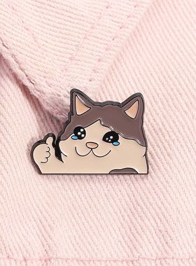 Thumb Up Crying Cat Enamel Pin Kawaii Humorous Animal Brooch