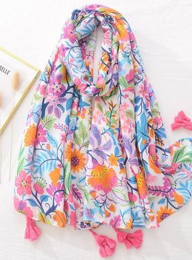 NewBrand Leopard Floral Tassel Viscose Shawl Scarf Lady  Pas