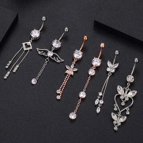 Trendy Angel Belly Button Rings Stainless Steel Zircon Butte