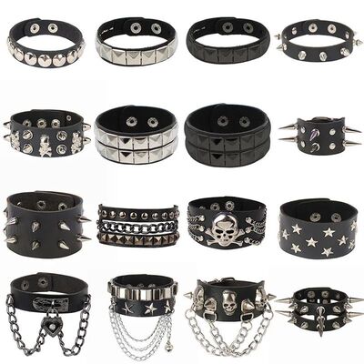 Leather Studded Punk Bracelet for Men Women 80s Studded Wris