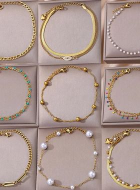 Stainless Steel Bead Chain Anklets for Women Accessories Gol