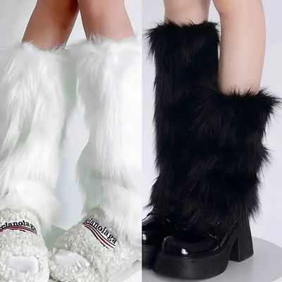 White Faux Fur Leg Warmers Boot CoversGoth Solid Leg Socks P
