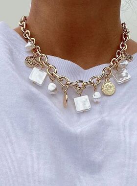 Elegant Jewelry Imitation Irregular pearl Pendant Necklace B