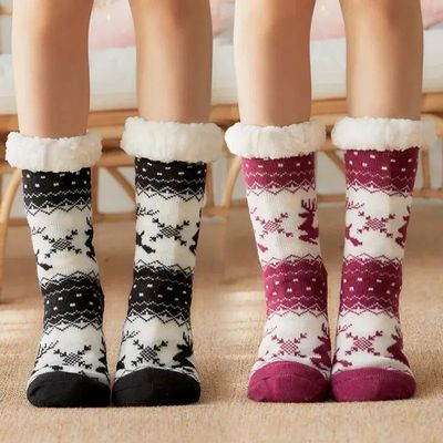 Christmas Gift Slippers Socks Women Winter Plush Soft Fuzzy
