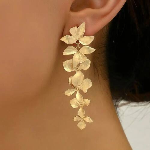 Charming Metal Leaf Flower Long Drop Earrings Gold Color Vin