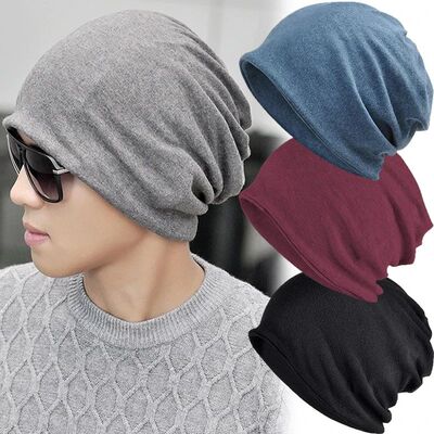 Cotton Slouchy Beanies for Men Vintage Hip-Hop Slouchy Hat A