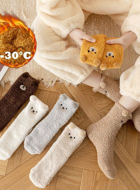2 Pairs Cute Socks Bear Women Coral Velvet Thick Plush Warm