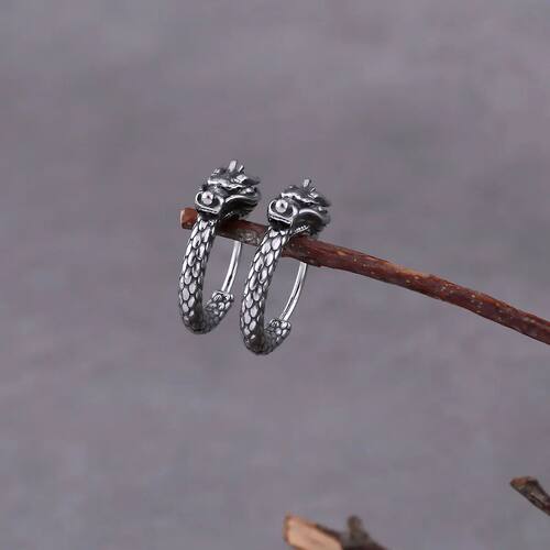 316L Stainless Steel Vintage Dragon Hoop Earring For Men Str