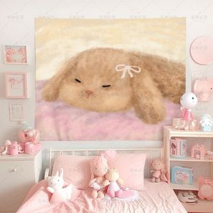 ins少女心挂布蝴蝶结兔兔可爱背景墙布出租房学生床头装饰布挂毯