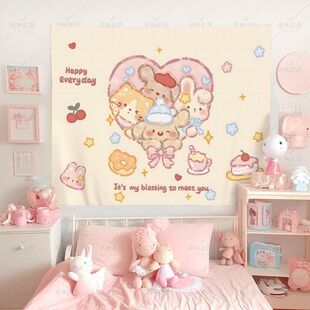 可爱卡通爱心狗狗背景电脑桌卧室挂布宿舍房间墙布布置床头挂毯