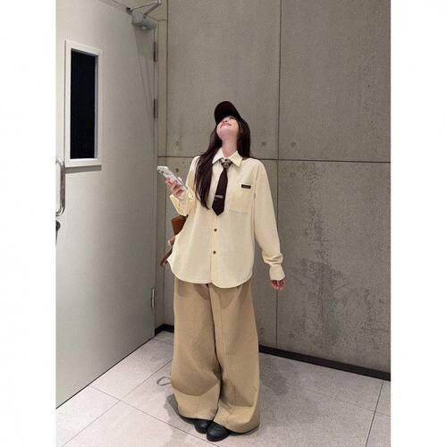 美式复古学院风牛油果绿长袖衬衫女2026春季新款百搭叠穿休闲上衣