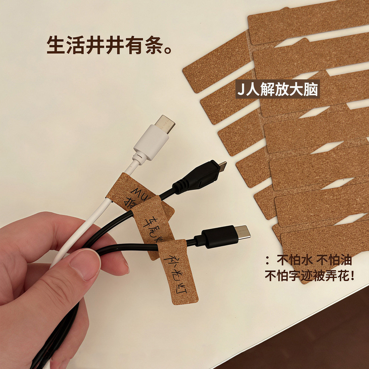 数据线标签贴纸防水防撕电源线充电线分类收纳整理可手写字自粘贴