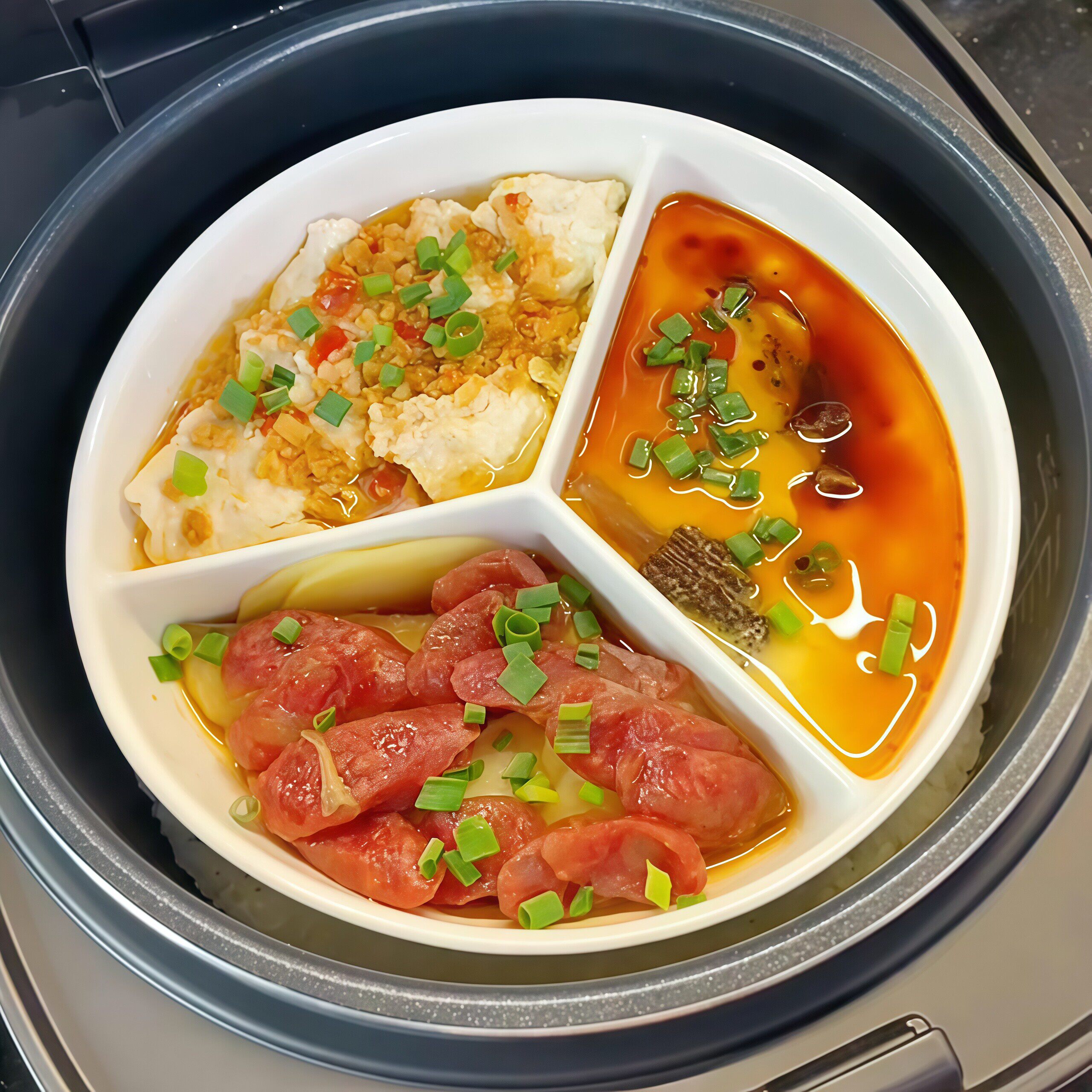 陶瓷三格蒸盘分格圆形电饭锅内炒锅万用蒸笼蒸格多功能备菜配菜盘