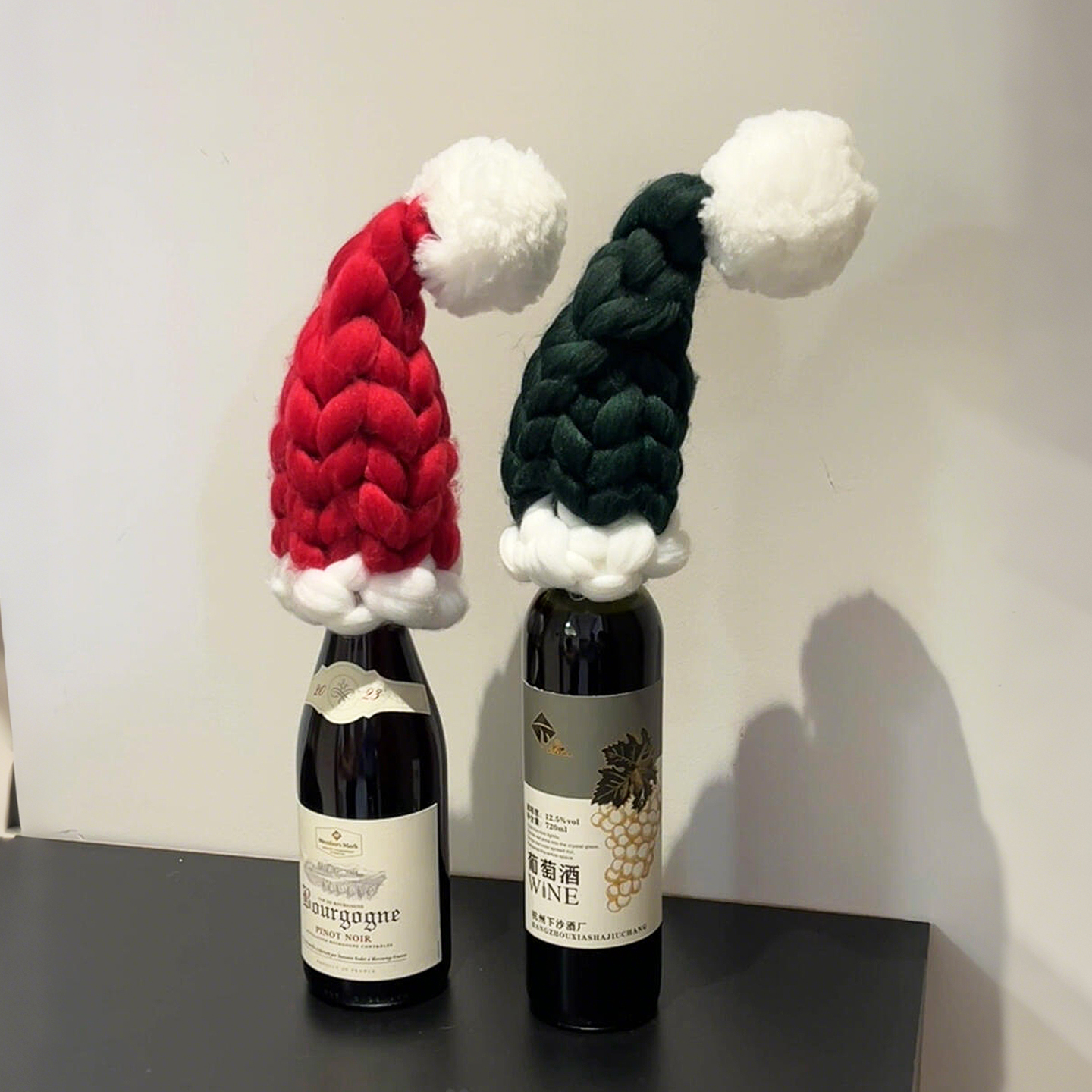 红酒瓶套圣诞节装饰摆件超粗冰岛毛毛条摆件手工编织店铺场景布置
