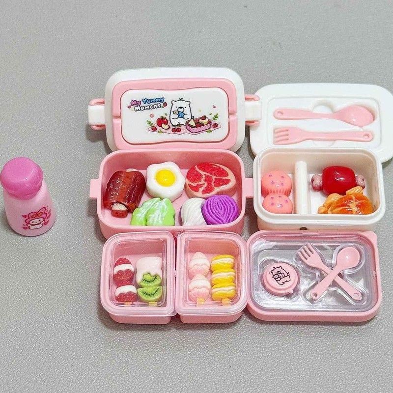 迷你小便当餐盒饭盒套装仿真小物品过家家玩具微缩食玩模型小摆件