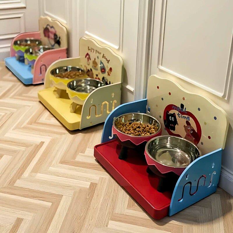 猫咪食堂置物架多巴胺宠物餐桌猫咪吃饭区域布置可调节猫碗增高架