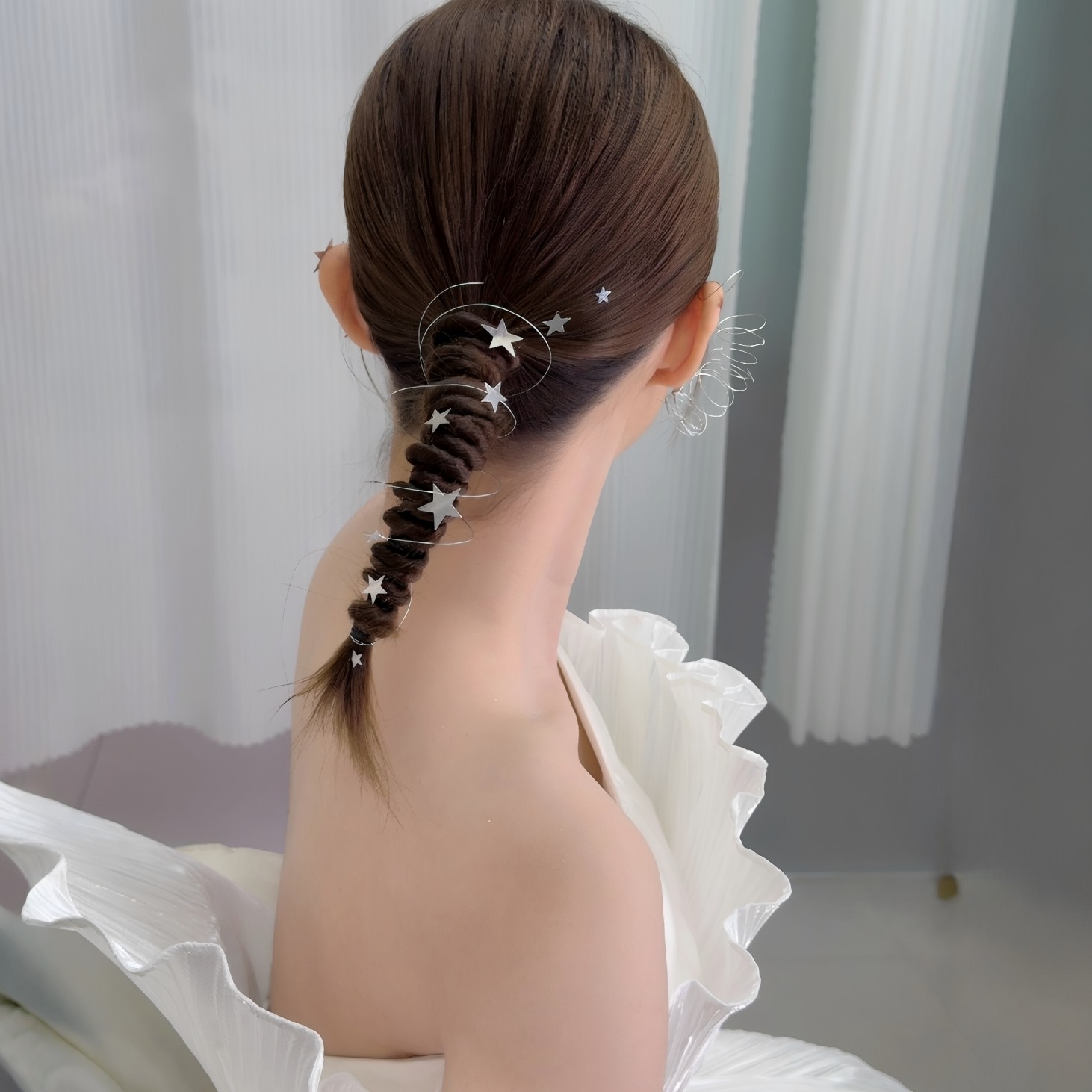 金属感星芒编发DIY小众新娘妆造敬酒服晨袍造型马尾发饰拍照道具