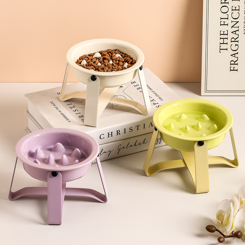 猫碗陶瓷猫食盆增高架吃饭喝水防打翻猫粮碗保护脊椎碗架狗碗狗盆