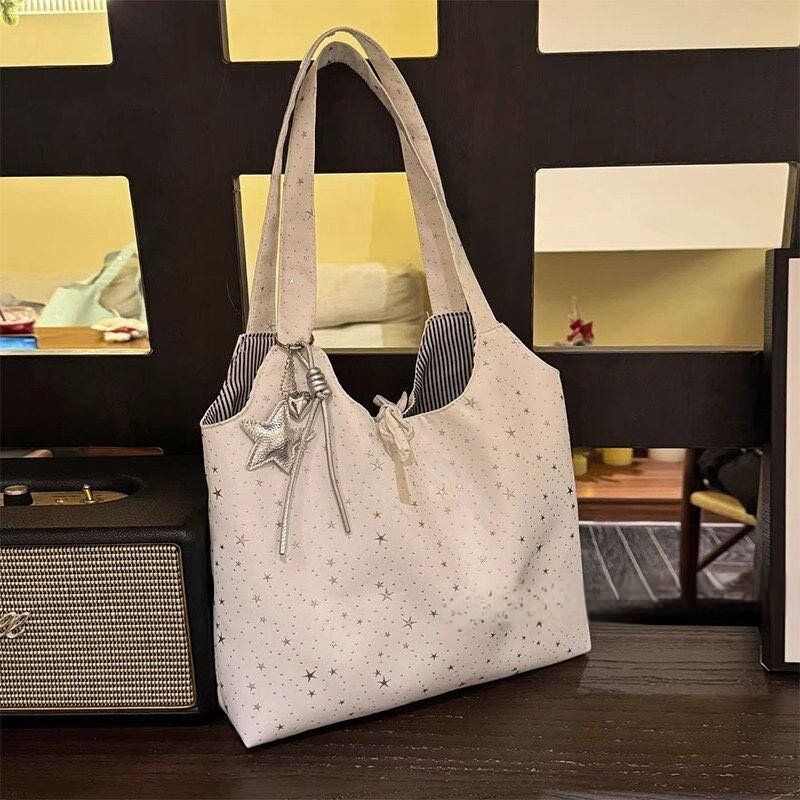 ins风星星托特包女2025新款韩系大容量通勤百搭手提帆布包慵懒风