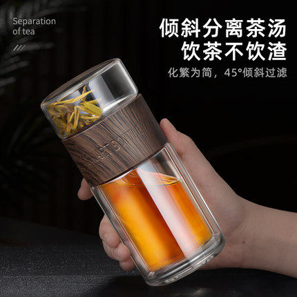 便携式双层防烫茶水分离玻璃杯