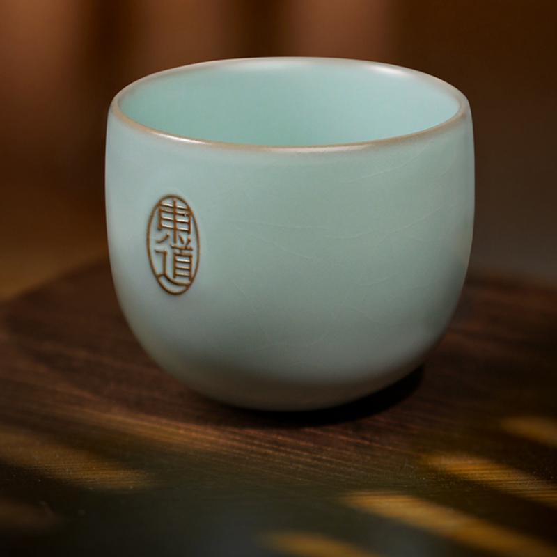 东道可养开片汝窑陶瓷茶杯