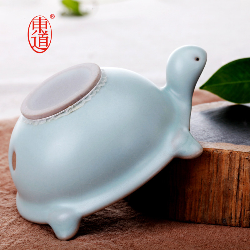 恒福东道汝窑福寿茶漏创意可养开片寿龟茶滤器具功夫茶道茶宠滤网