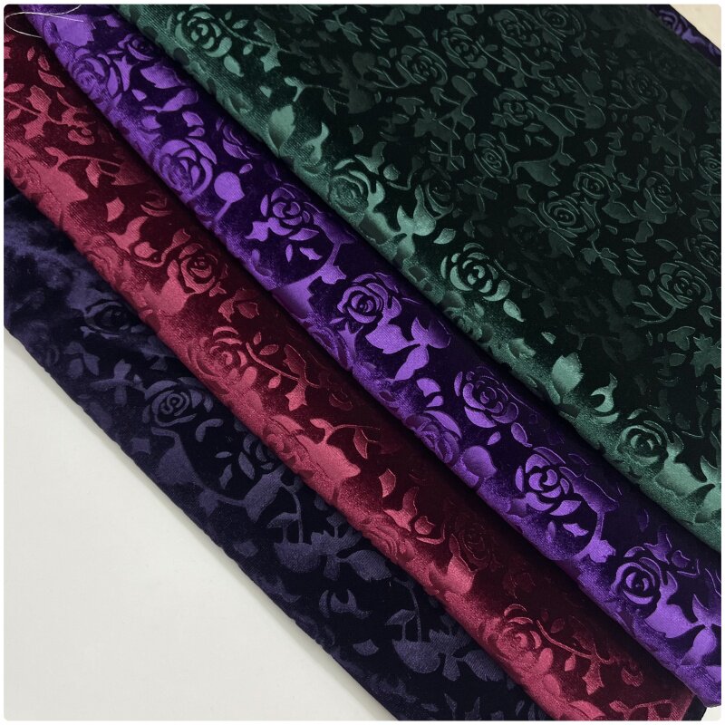 春秋金丝绒弹力布料玫瑰花压花旗袍连衣裙礼服套装高端服装面料