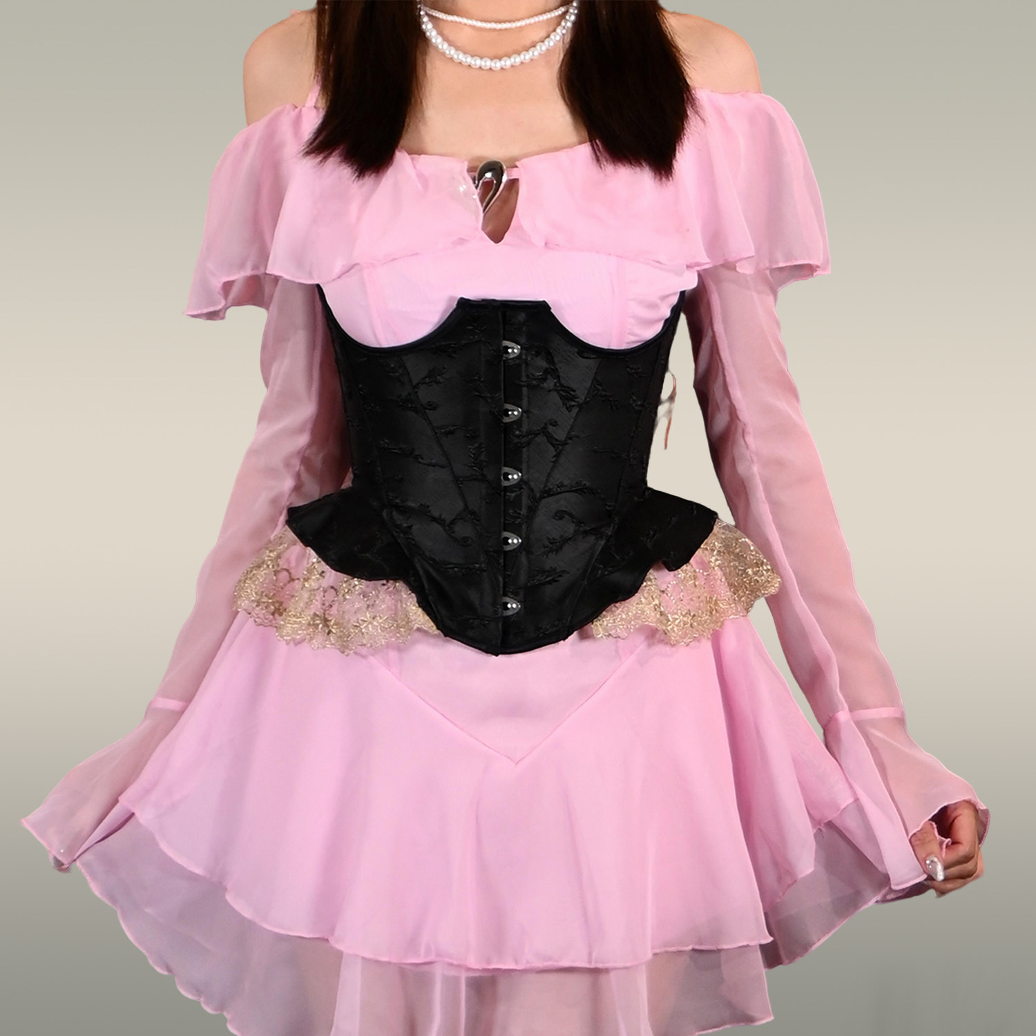 洛丽塔lolita巴洛克宫廷复古鱼骨塑身腰封浮雕暗纹金色蕾丝花边