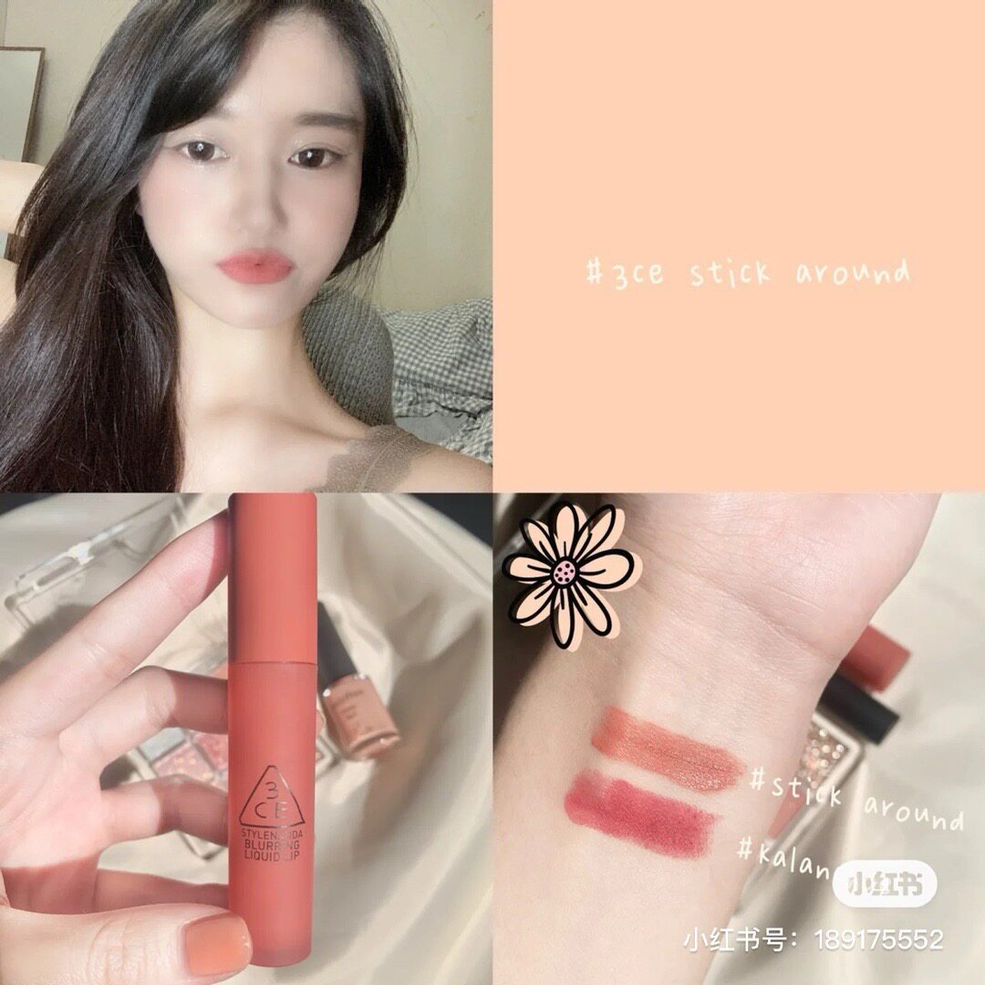现货3CE慕斯唇釉哑光丝绒Stick Around 烟熏杏桃色23年产有封口贴