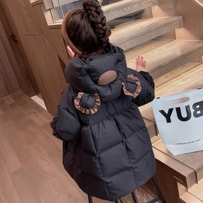 女童黑色羽绒棉服冬季2025新款洋气儿童中长款棉衣宝宝秋冬款外套