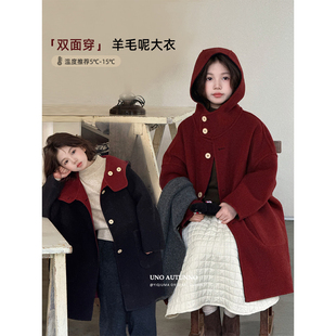 韩国女童2026新年冬装双面呢中大儿童冬长款羊毛时髦洋气大衣年服