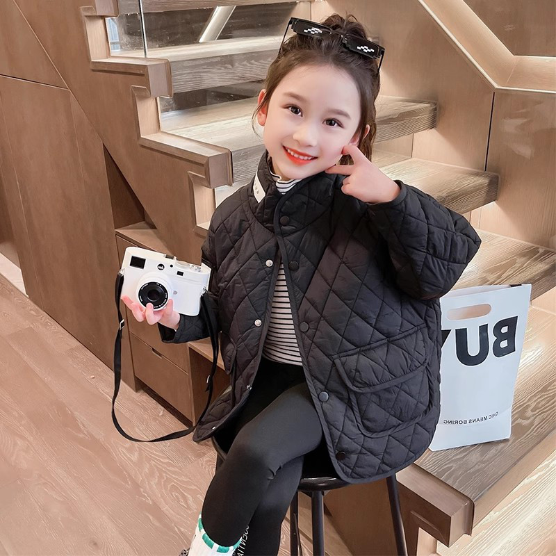 女童秋冬季韩版夹棉衣儿童外套时尚2025新款小女孩冬装薄款二棉袄