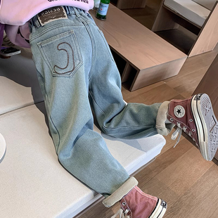 加绒牛仔裤 子小女孩休闲裤 2025新款 加厚裤 洋气儿童秋冬款 女童冬装