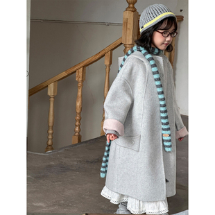 韩国儿童双面羊绒尼大衣2025秋冬新款女中大童加厚保暖羊毛呢外套